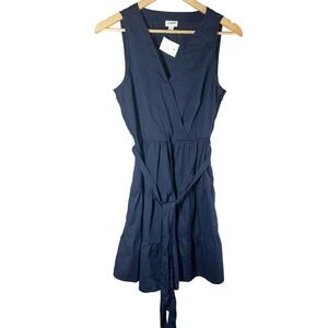 J. Crew Factory Faux Wrap Sleeveless Mini Dress Size 8 Navy